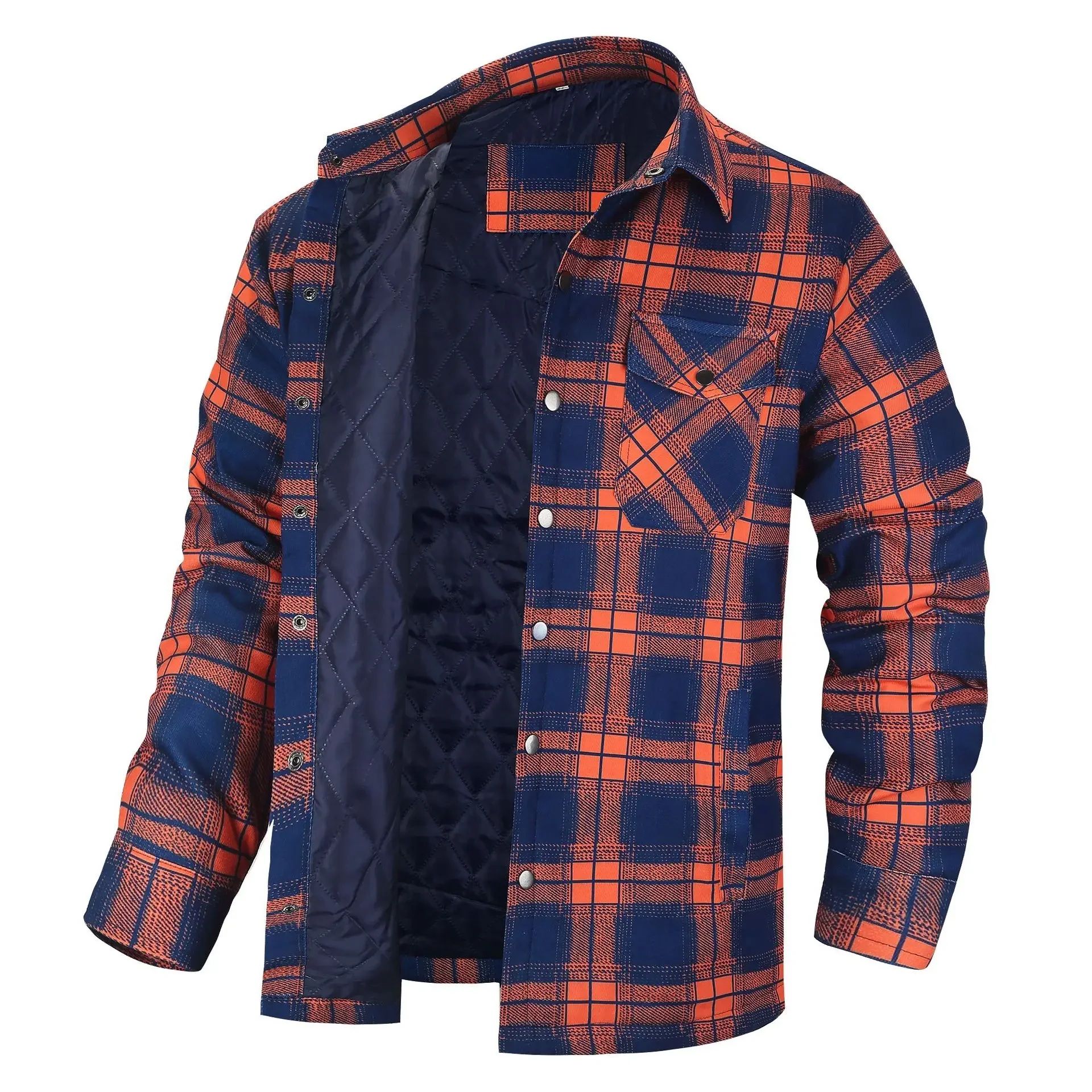New style long-sleeved collar button-down checked thick shirt men's jacket Men's European and American clothing: