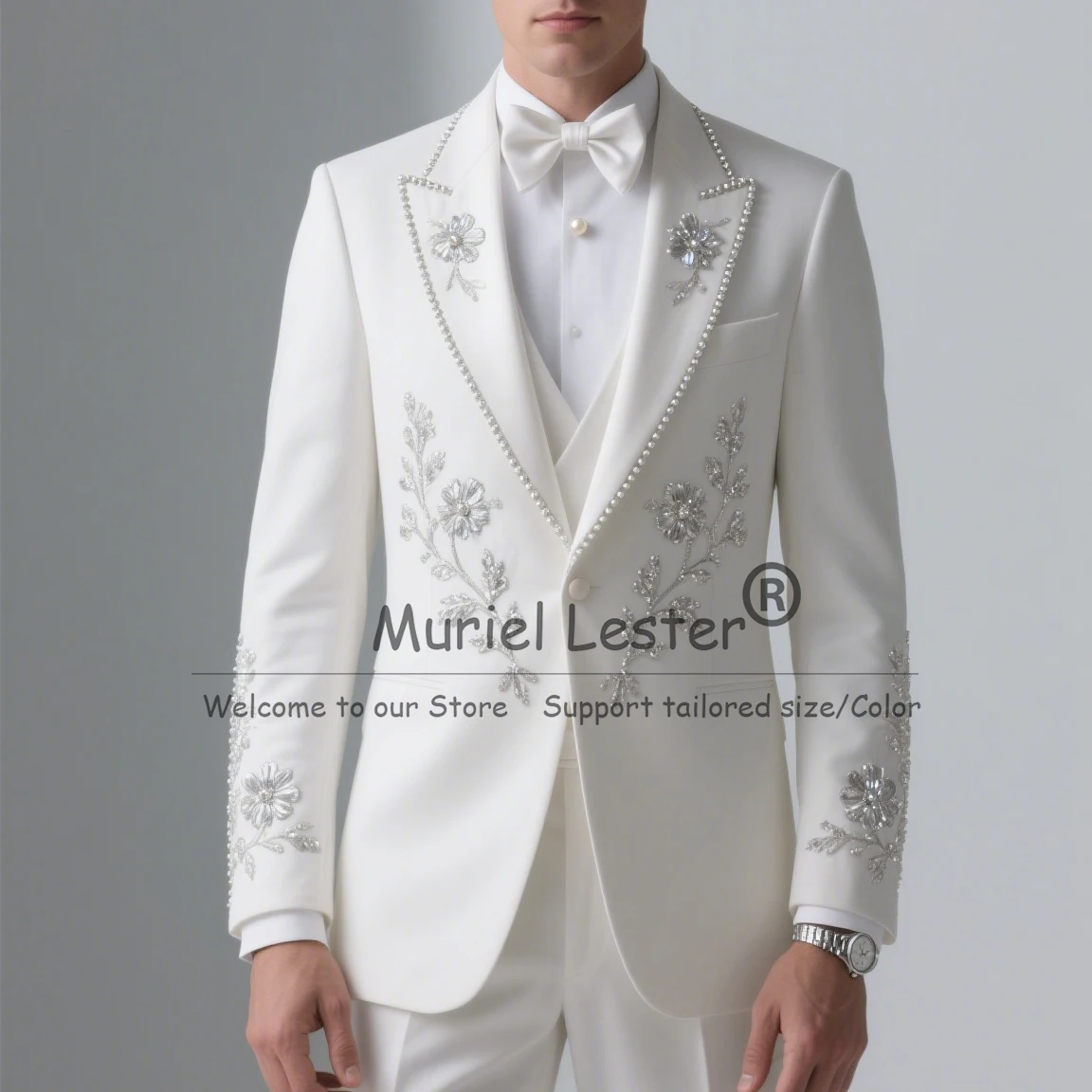 

Brilliant Beaded Stones Suits Men For Wedding Customized 3 Pieces Sets Single Breasted Groom Blazers Man Banquet Party Tuxedos