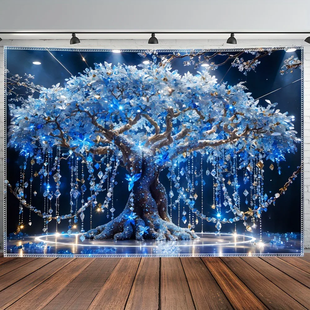 VIKAMA Blue Crystal Life Tree Tapestry Magical Glowing Tree Wall Hanging for Bedroom Living Room Aesthetic