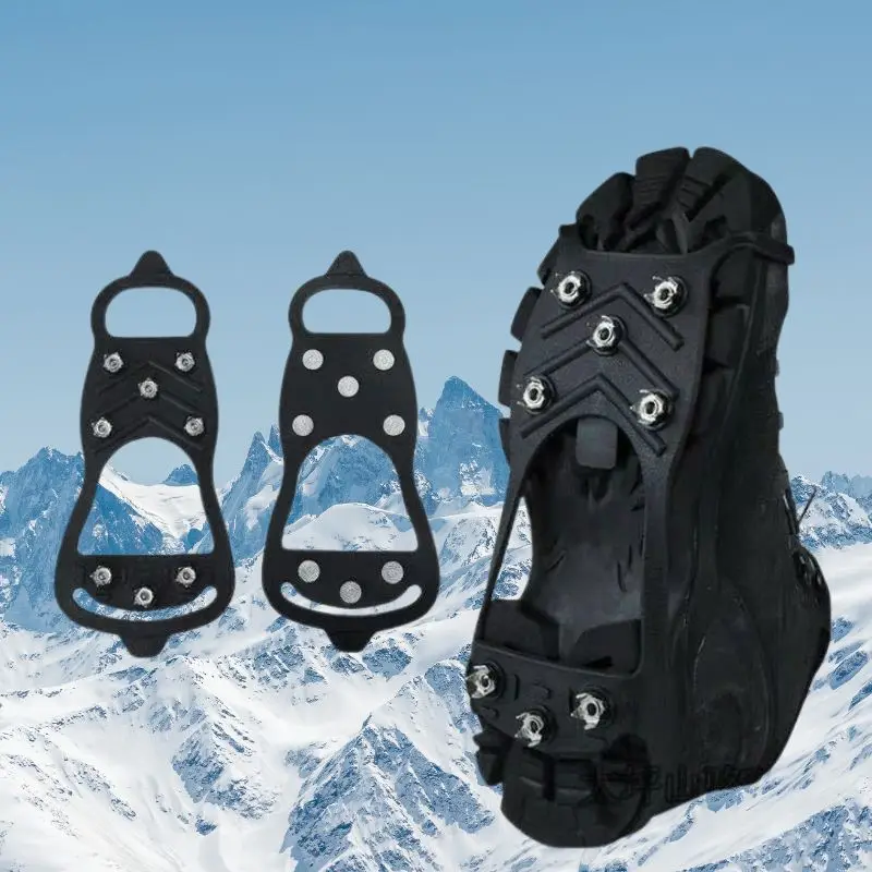 Crampones para exteriores, cubierta de zapatos antideslizante, tachuelas de escalada de nieve de hielo, resistente al desgaste, garras de nieve de montañismo, simples, 8 dientes