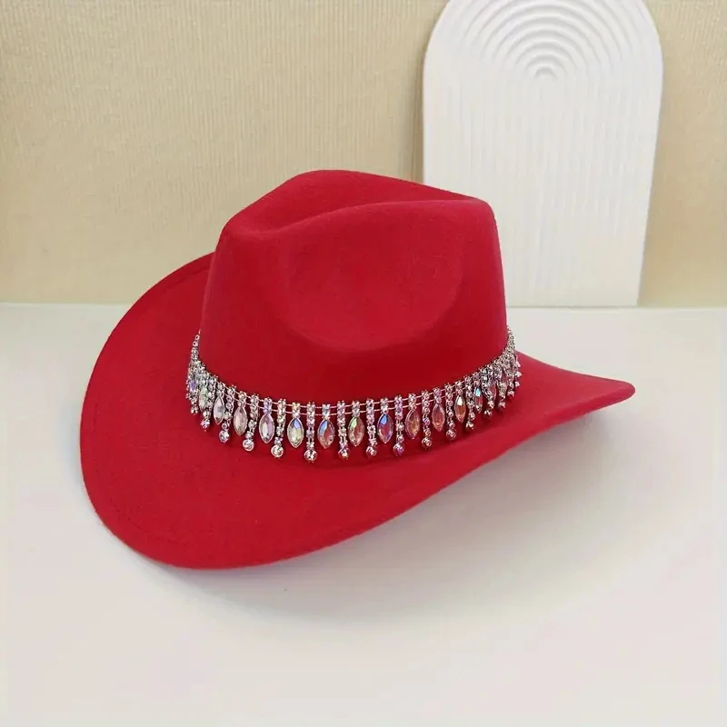 Crystal Cowboy Hat for Disco Cocktail Parties Vacation Women Men Western Bride Wide Brim Fedora Hat Performance Caps