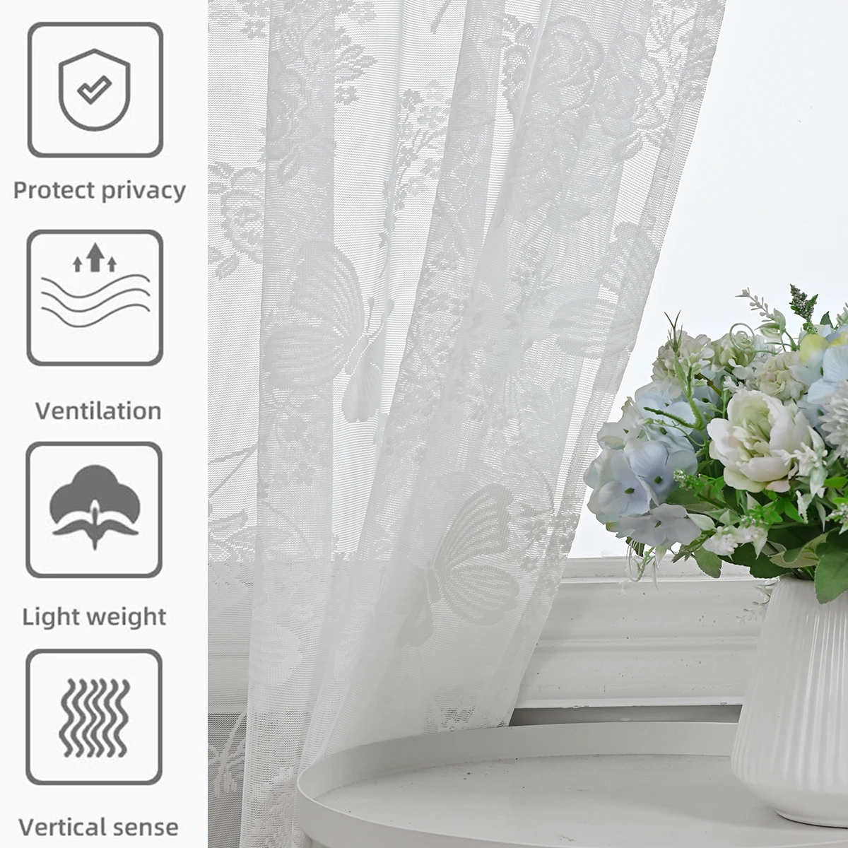 1pc White semi shading rod curtains, bedroom, living room decoration, beautification, window screening