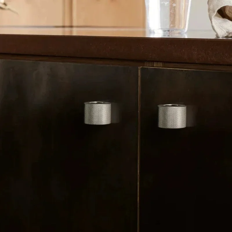 Silvery Small Knobs Diamond-cut Cross Knurled Circular Ring Cabinet Wardrobe Knobs Furniture Drawer Finger Ring Handles Knurling