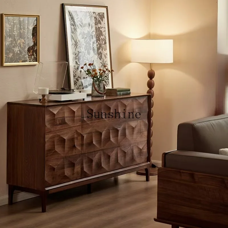 

Modern simple living room wall storage all solid wood light luxury side cabinet