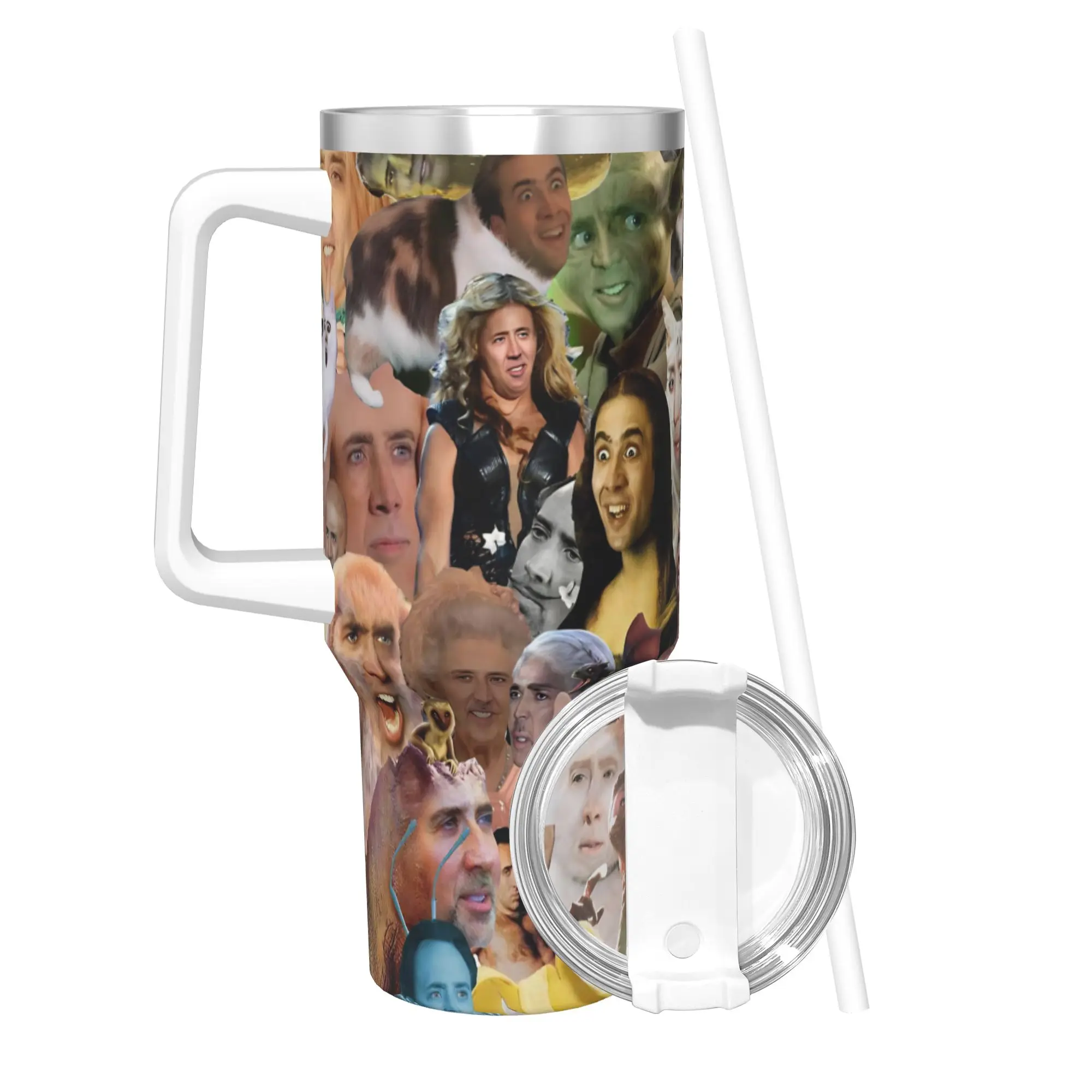 Nicolas Cage Tumbler With Straw  Stainless Steel Travel Mugs Double Wall Vacuum Insulated for Cold Or Hot 40oz