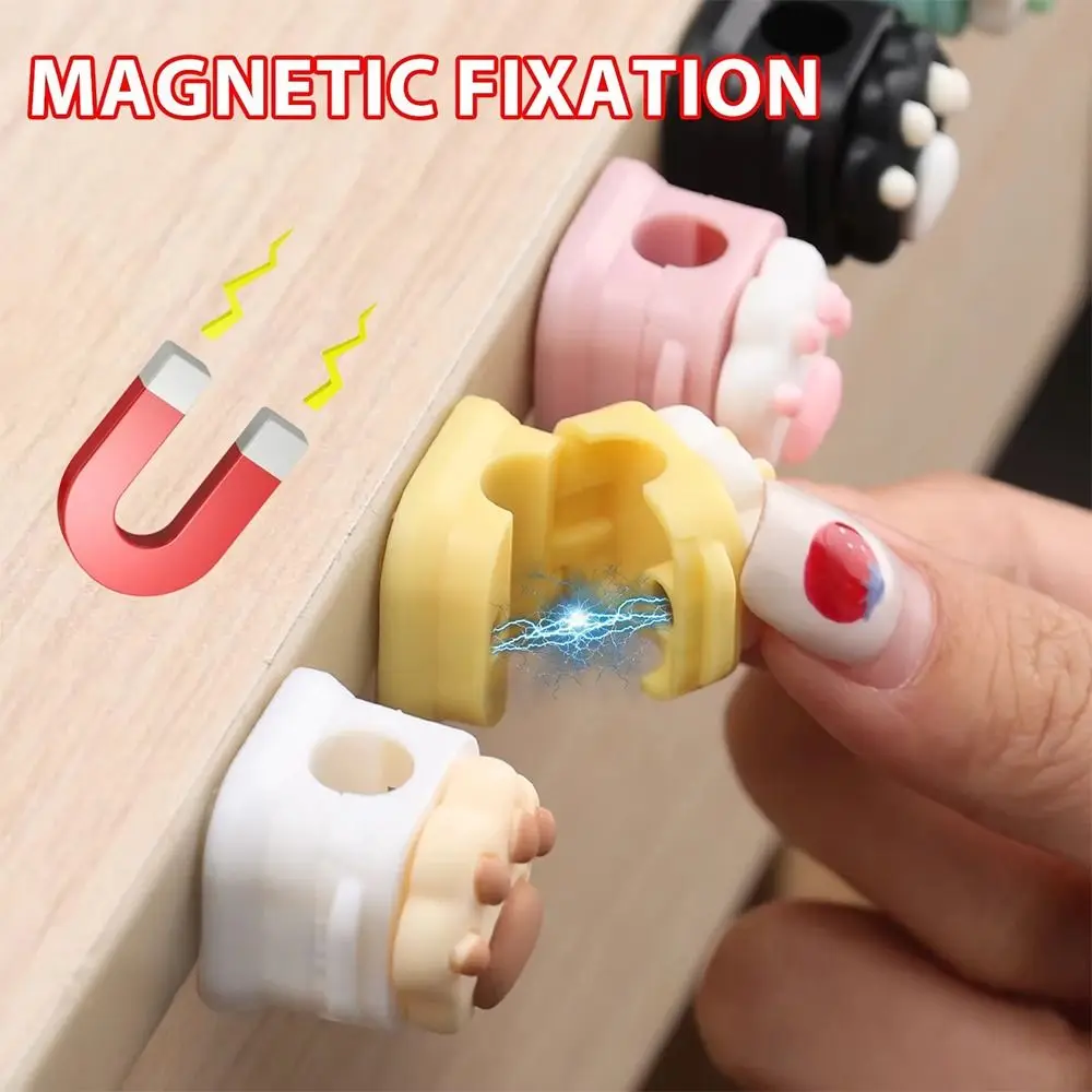 5 قطعة متعددة الوظائف المغناطيسي سطح المكتب منظم الكابلات ذاتية اللصق ثلاثية الأبعاد القط مخلب شحن خط اللفاف كابل حامل