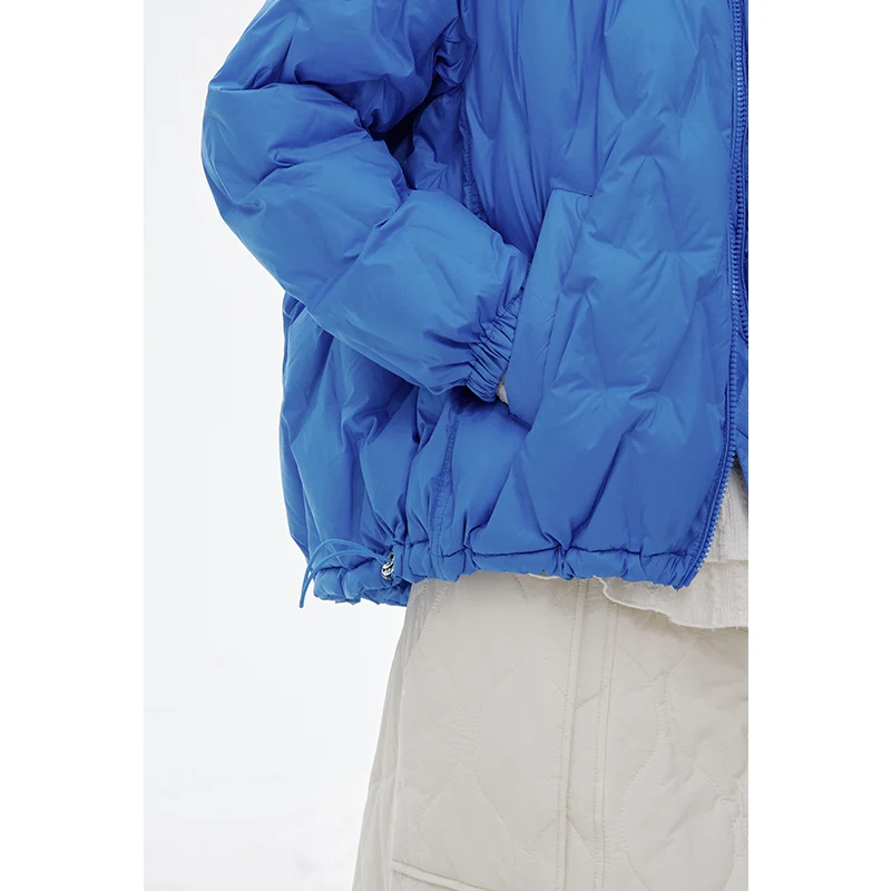 ELFSACK 2025 冬新作 クラシックカジュアル ライトソリッド ヘムドローストリング ラウンドネック ショートダウンジャケット レディース