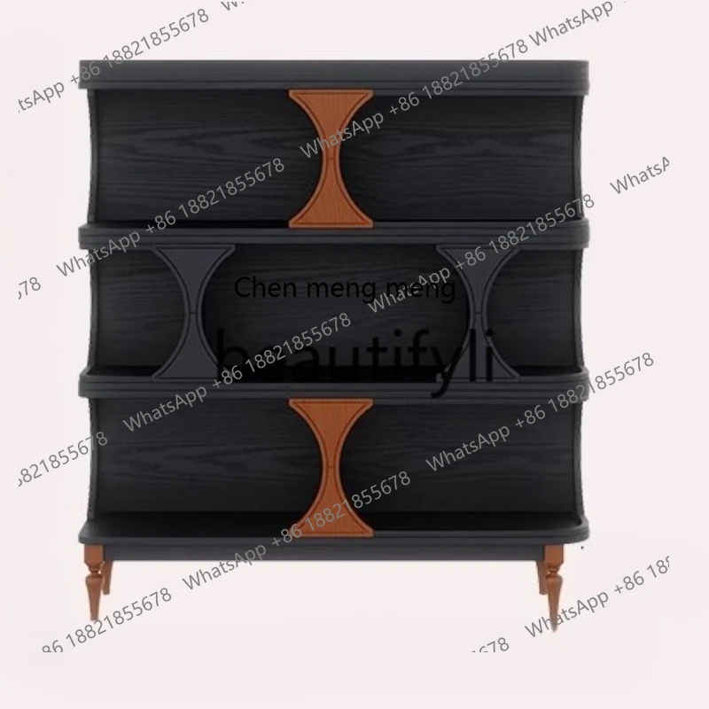 

Half-wall bookcase French retro living room, floor-to-ceiling side cabinet, solid wood low bookshelf display cabinet