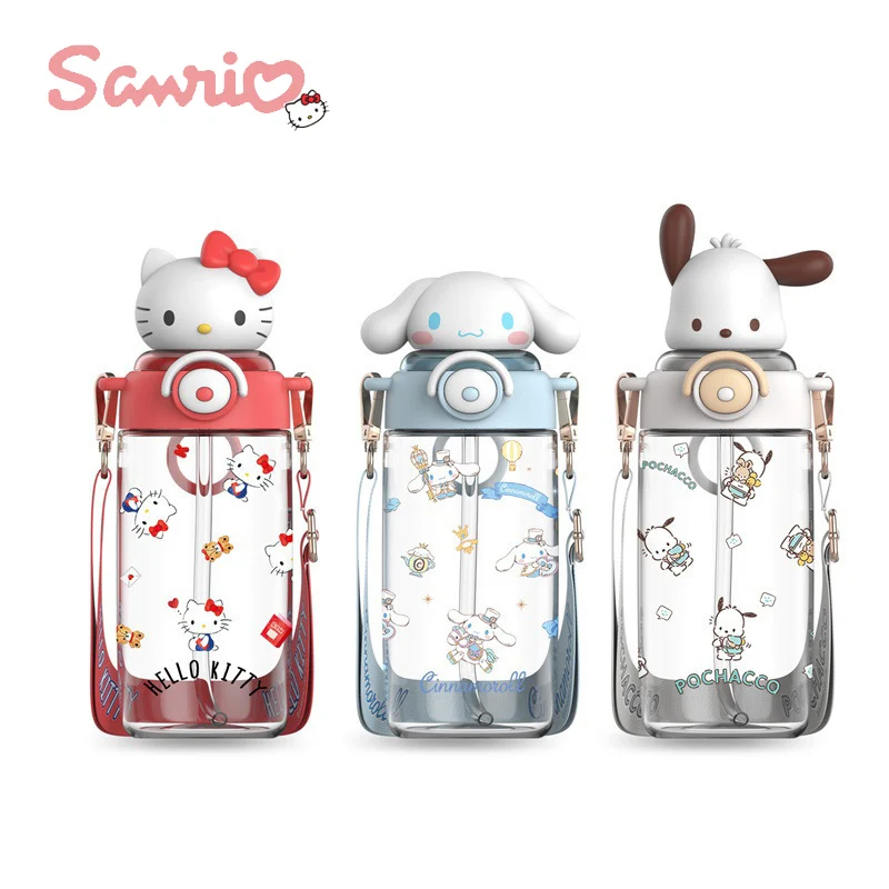 Sanrio Hello Kitty Kulomi Water Cup New Girls High Appearance Children'S Cartoon Kettle Straw Cup Kids Kawaii Strap Suction Cup