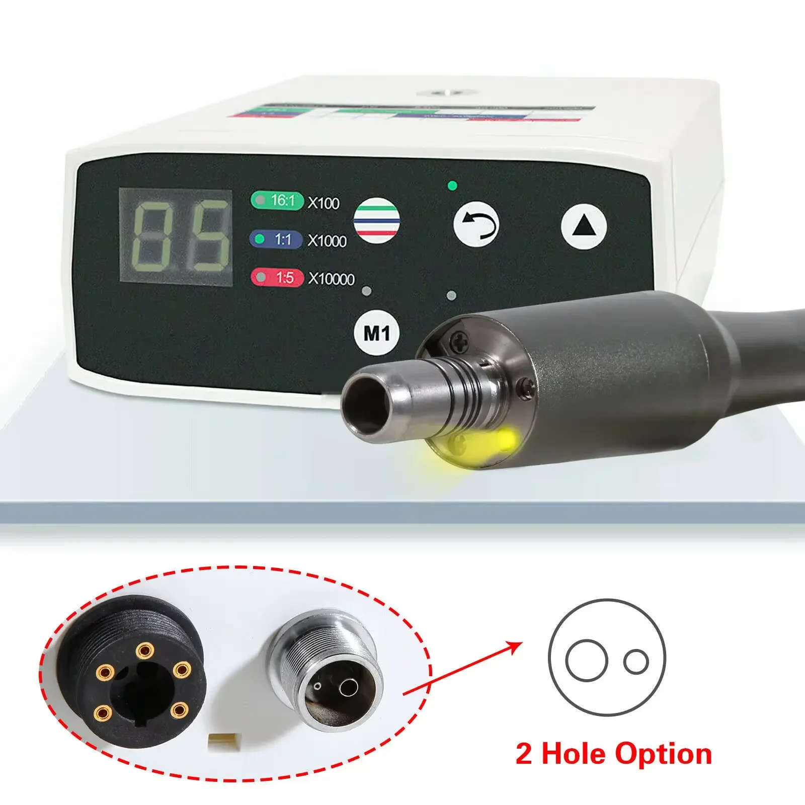 

Dental Brushless LED ​Internal Water Spray Electric Motor 2/4Hole NSK Fit 1:1/16:1/1:5 Fiber Optic Led Contra Angle Handpiece