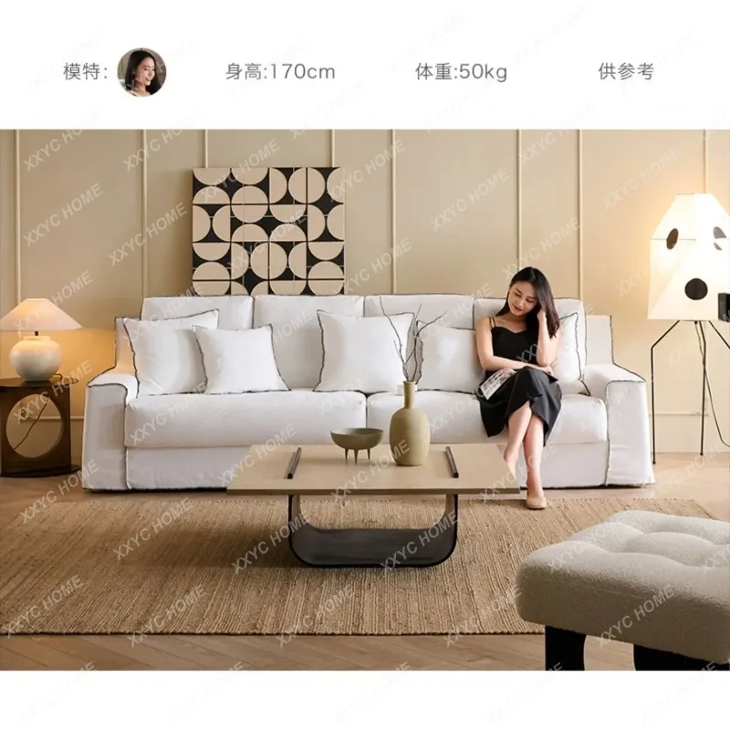 

L Japanese-style wabi-sabi style linen fabric sofa down small apartment straight row