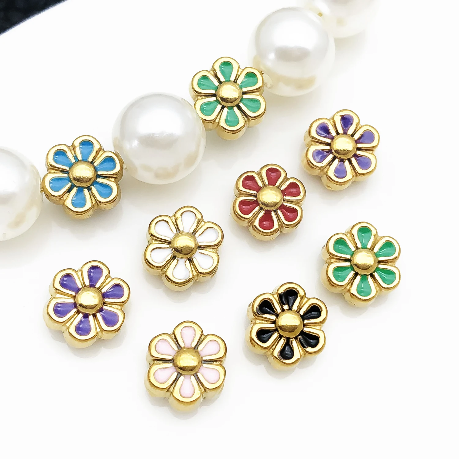 2pcs Enamel Flower Spacer Beads Floral Loose Beads Daisy Spacers Bulk For DIY Bracelet Necklace Earrings Jewelry Making Findings