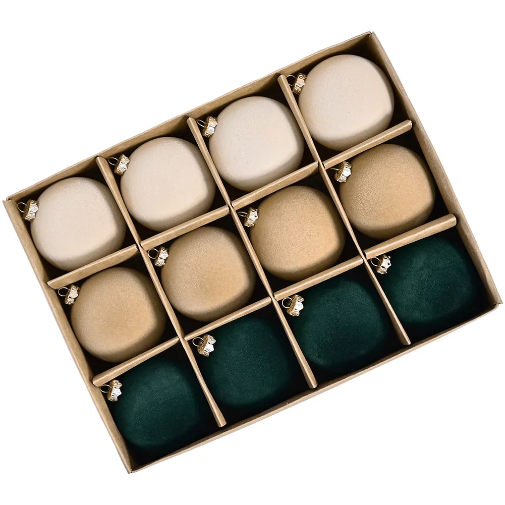 

12pcs Velvet Flocked Christmas Balls Ornaments 6cm For Tree Decoration With European Style And Colorful Design