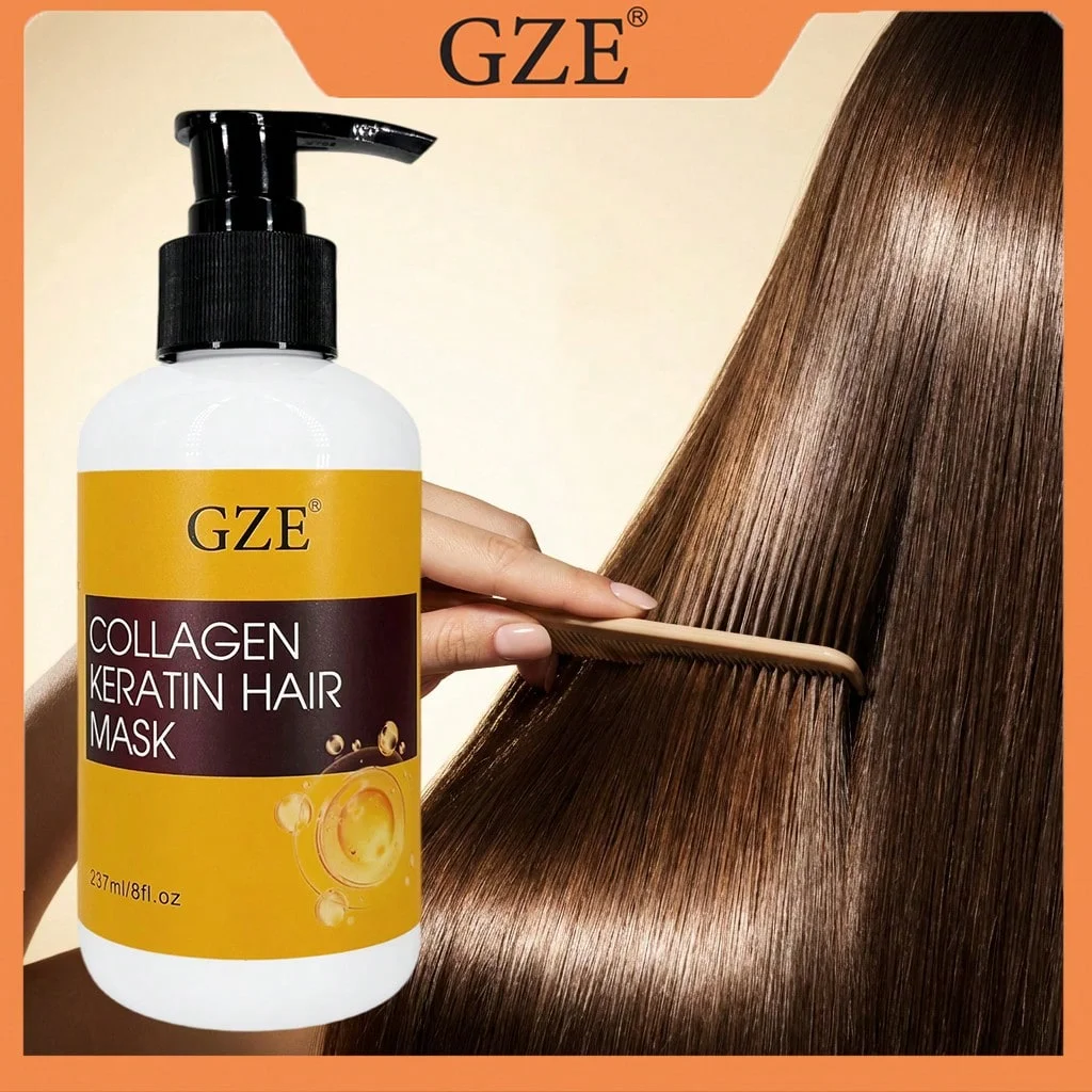 GZE Collagen Keratin Deep Repair Hair Mask for Dry Damaged Hair, Intense Nourishing Treatment, Tames Frizz, Adds Shine Softness