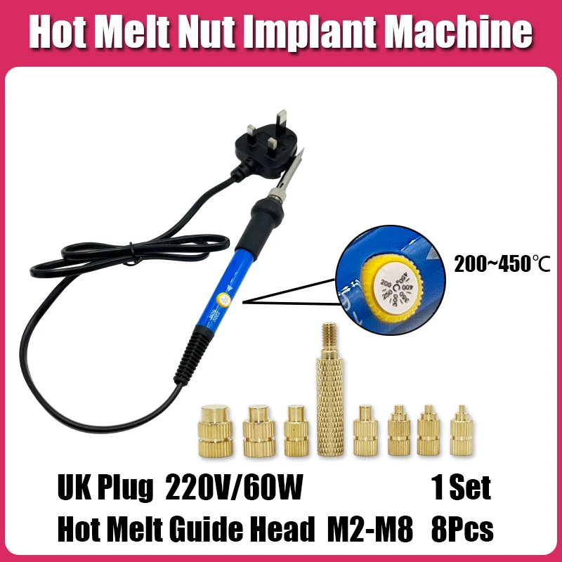 Wärme-Set, Gewindeeinsatz, Messingmutter, EU, USA, UK, Lötkolben-Set, M2, M3, M4, M5, M6, M8, Kupfer-Einführmutter, Werkzeug für 3D-Drucker, Kunststoff – Detail 9