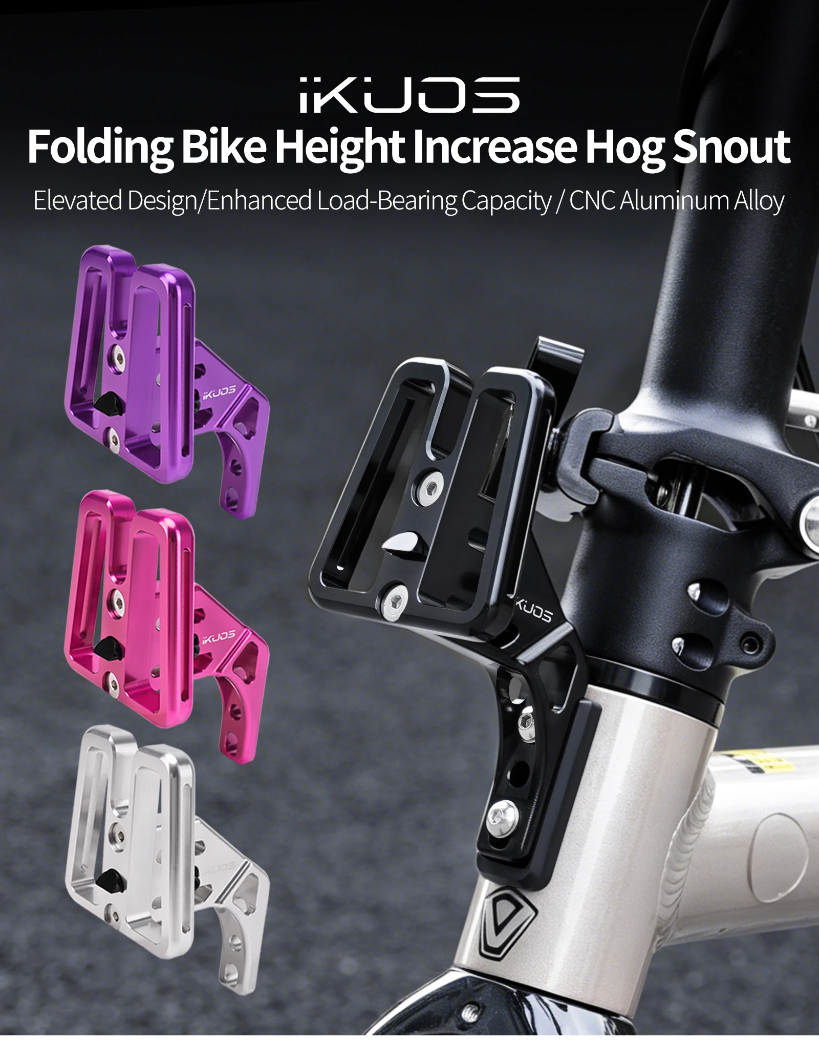 iKUOS Erhöhungsbasis für den vorderen Fahrradträger aus CNC-Aluminiumlegierung für Brompton/Dahon/JAVA neo Erhöhungsbasis für den vorderen Fahrradträger – Detail 1