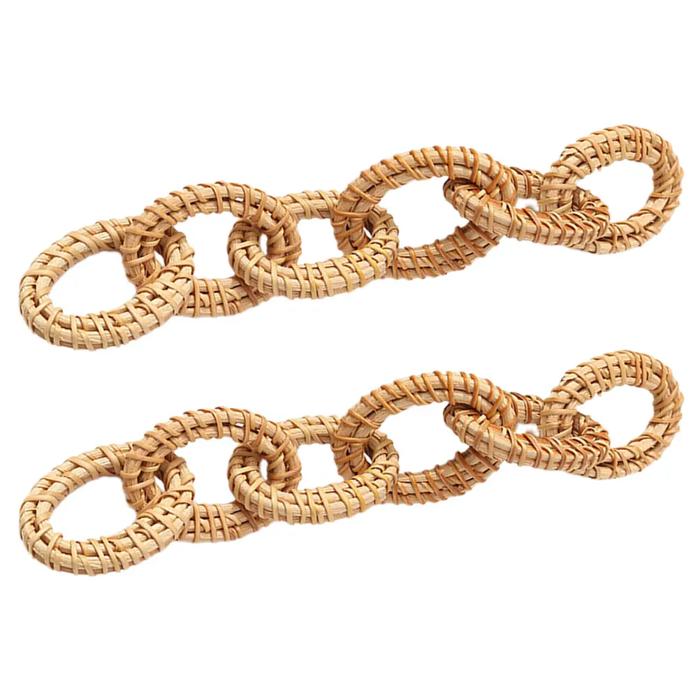

2pcs Rattan Ring Vintage Decorative Rattan Woven Chain Home Decor Wall Chain Links for Bedroom Living Room