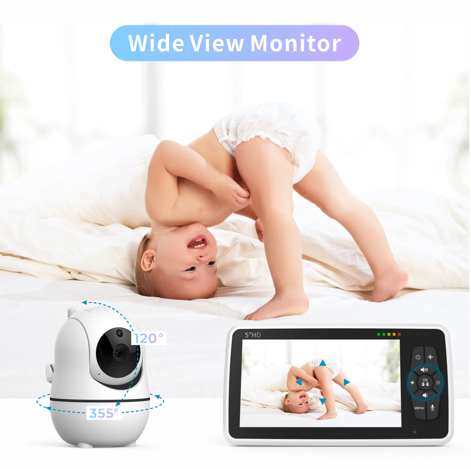 Sm50 Baby Monitor Babyphone 4000mAh Battery ECO Mode Two-Way Talk Night Vision 5 Inch Babyfoon Audio Baby Monitor hd
