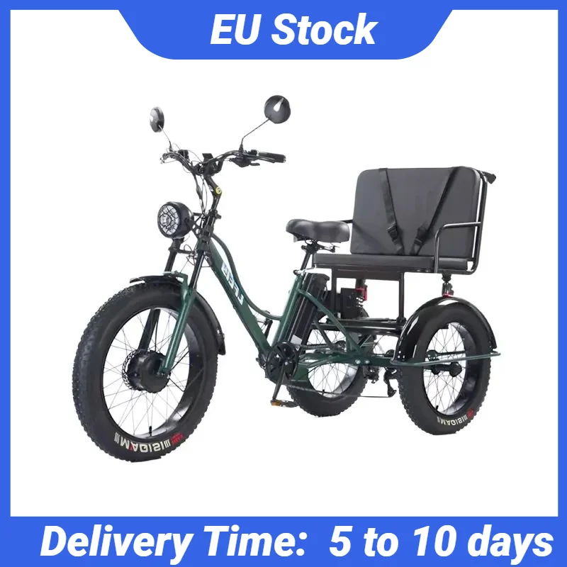 Fracht-Elektro-Dreirad, dickes Fahrrad für zwei Personen, 2 Sitze, 750 W, 48 V, Off-Road, leistungsstarkes elektrisches Dreirad, 3 Räder mit Korb