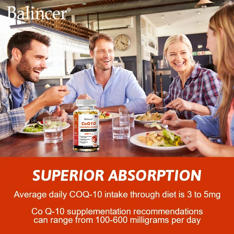 COQ10 + Dandelion Extract Triple Absorption, 400 Mg Per Serving - Non-GMO - Supports Heart Health - Increases Energy Production