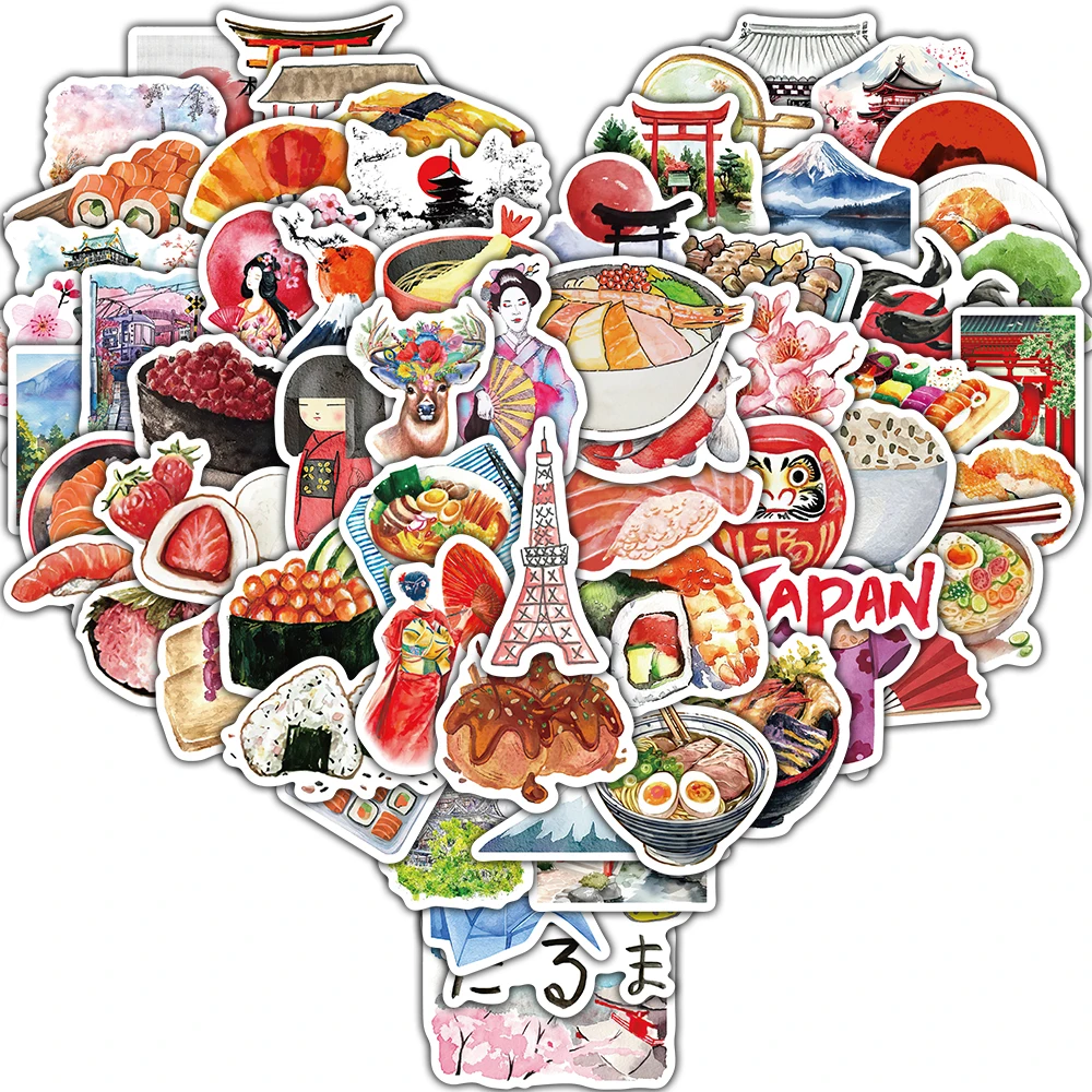 64/128PCS Aquarell Reise Journal Von Japan Aufkleber Laptop Telefon Cartoon Sammelalbum Gepäck Graffiti Skateboard Vinyl Aufkleber