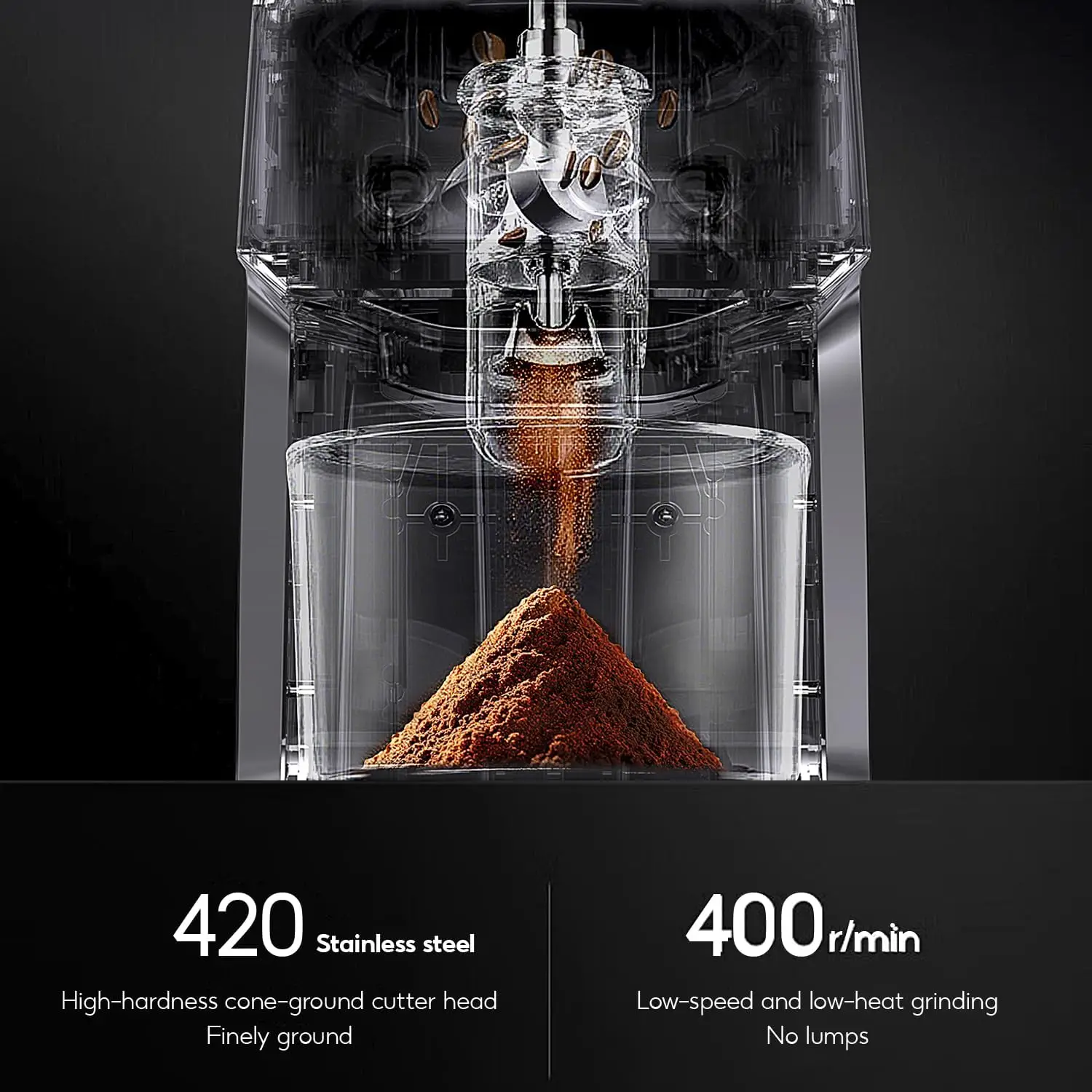 Electric Portable Coffee Grinder Stainless Steel Grinding Blade, Espresso 3