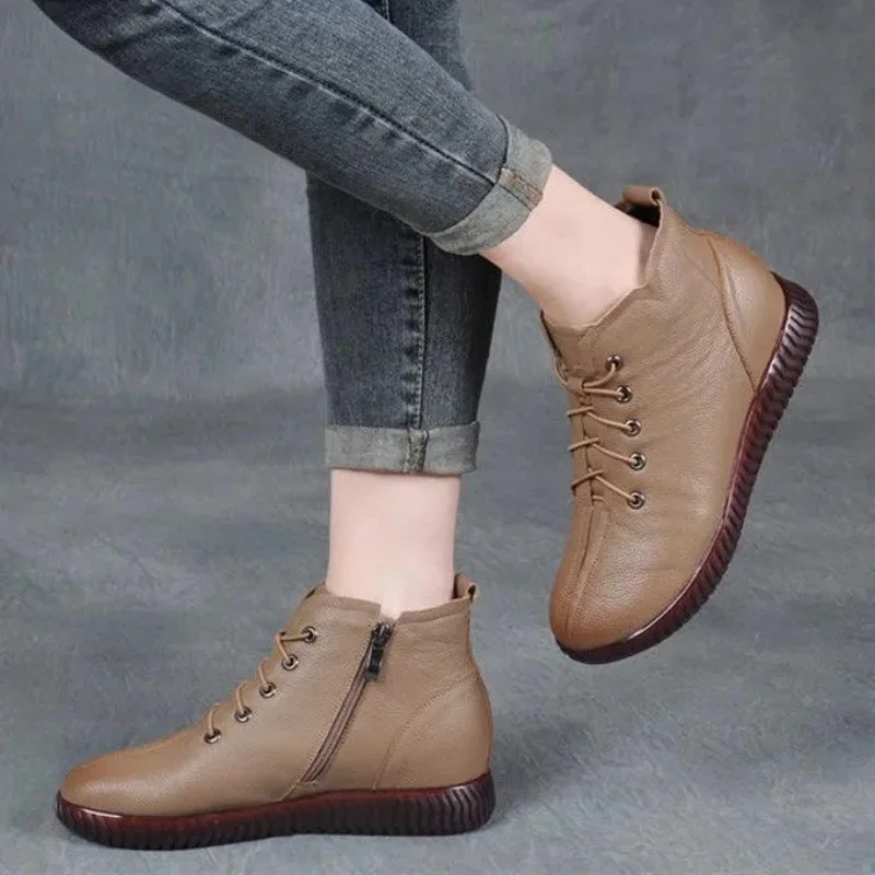 Women\'s Boots 2022 Autumn Short Boots Casual Thick-soled Mother Boots All-match Women Shoes Zipper Bare Boots Soft Comfortable