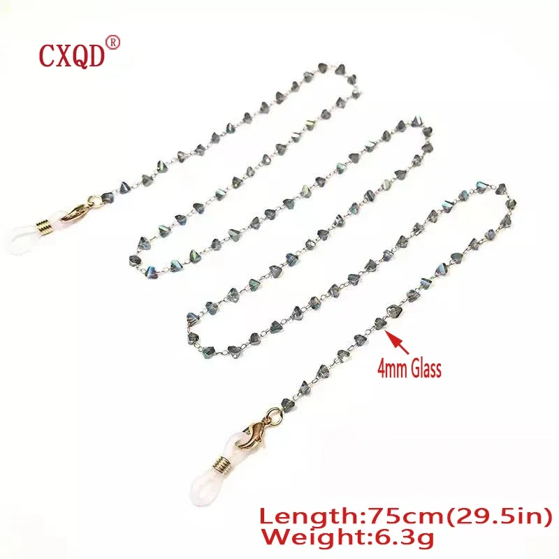 Sunglasses Mask Chains For Women 4mm Triangle Crystal Beaded Eyeglasses Lanyard Glass Fashion Jewelry Hanging Neck Accessories