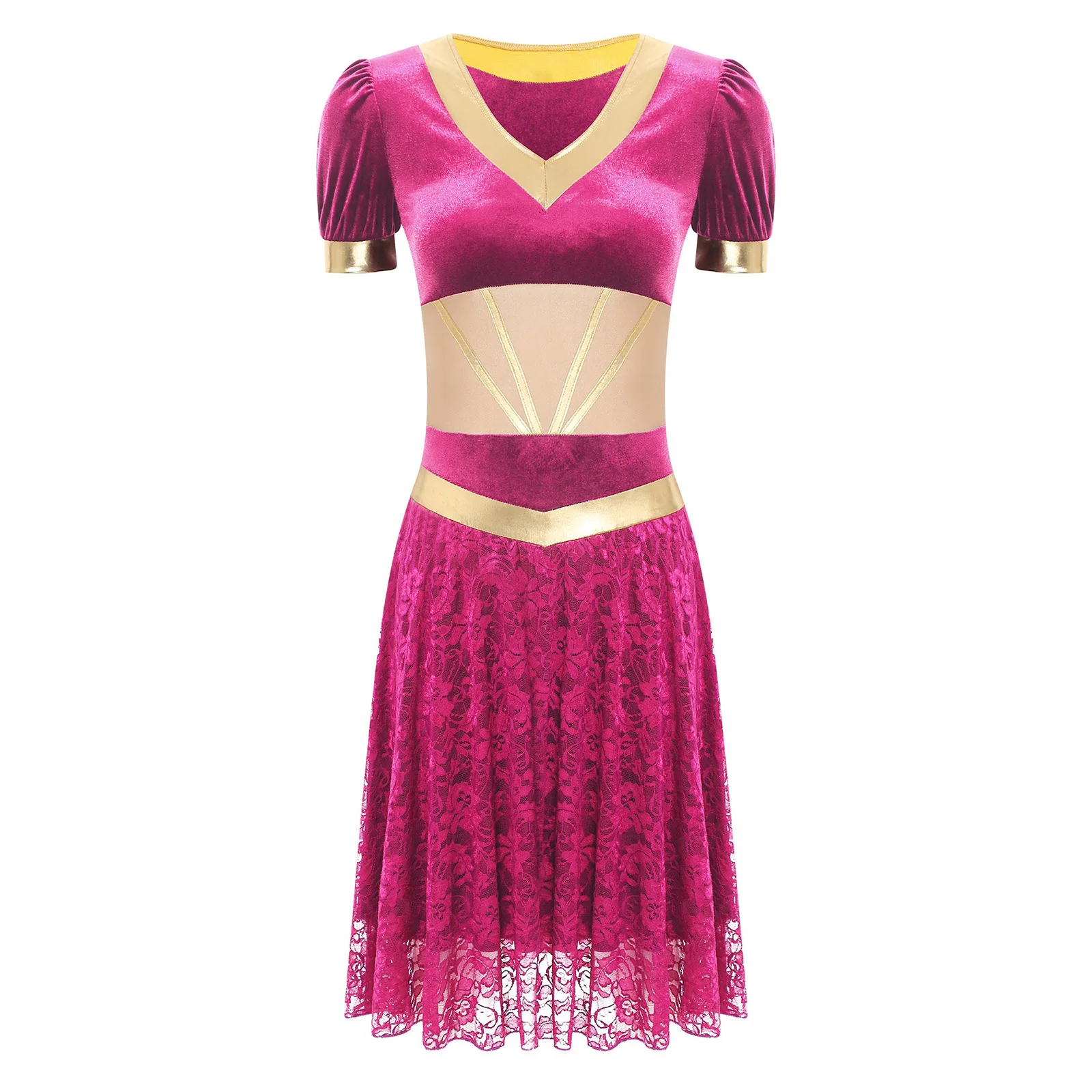 

Women Lyrical Velvet Princess Floral Lace Dance Performance Dress Classical Modern Vintage Royal Palace Stage Dance Show Dress