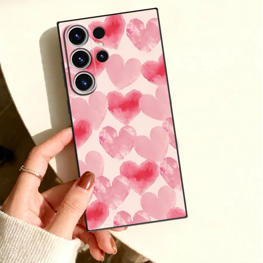 Case for Samsung Galaxy S26 Ultra S21 S22 S23 S10 Note 20 S25+ S20 S25 FE S26+ S24 Plus Phone Cover Pink Cartoon Heart