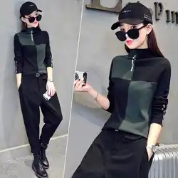 Fashion Stand Collar Spliced Letter All-match Color Blouses Women's Clothing Winter Loose All-match Tops Casual Shirts