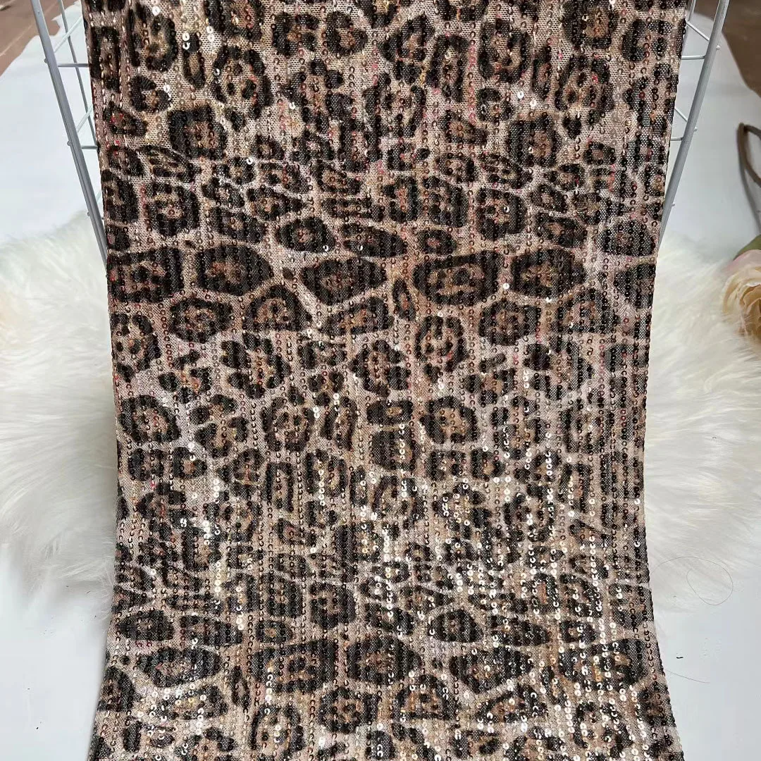 Beau tissu africain en paillettes, 5Yards, imprimé léopard, maille en dentelle pour la couture, belles robes de soirée 07S1