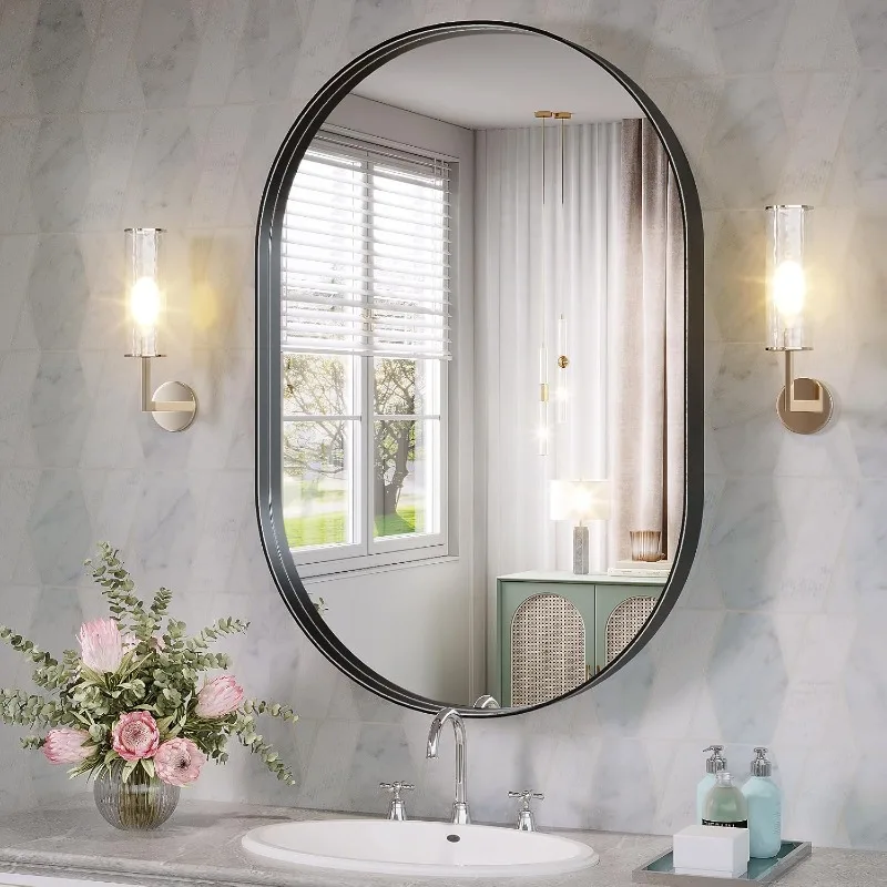 Oval Mirror for Bathroom, 24 x 36 Inch Oval Bathroom Vanity Mirror for Wall, Wall Mounted Metal Frame Mirror