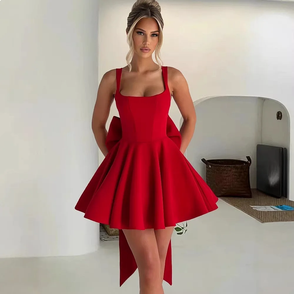 Sweetheart Backless Bow Tie Strap Dress, Dresses for Spring Summer with Fishbone Stitching, Cute Mini Dresses