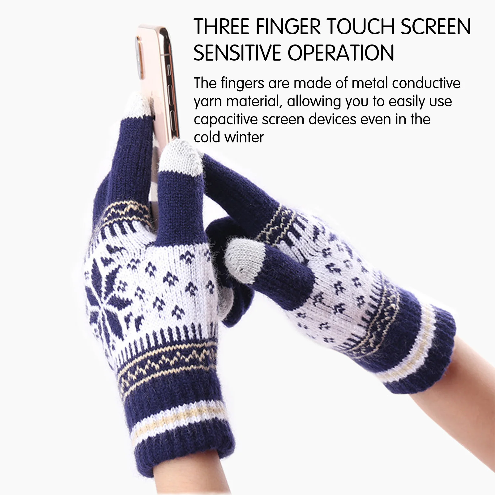 

Fishing Warm Gloves For Men And Women Trendy Snowflake Pattern Knitted Gloves Winter Outdoor Cycling Fishing Windproof Mittens