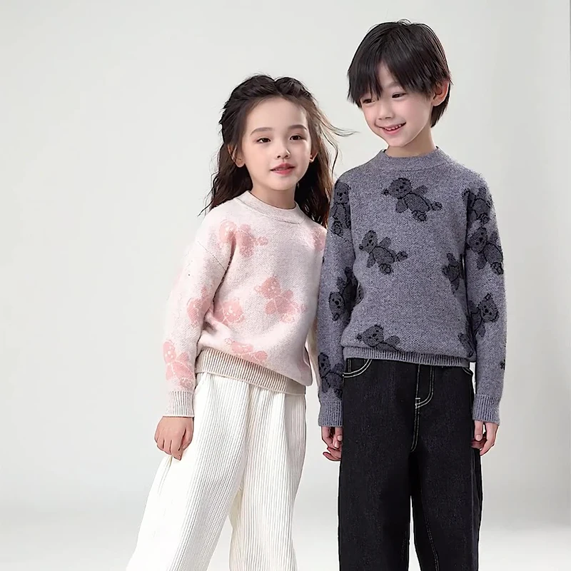 

Boy round neckHigh quality 100% pure woolsweater knitted sweater boys and girls' pulloverjacquard sweater Winter Warm Sweater