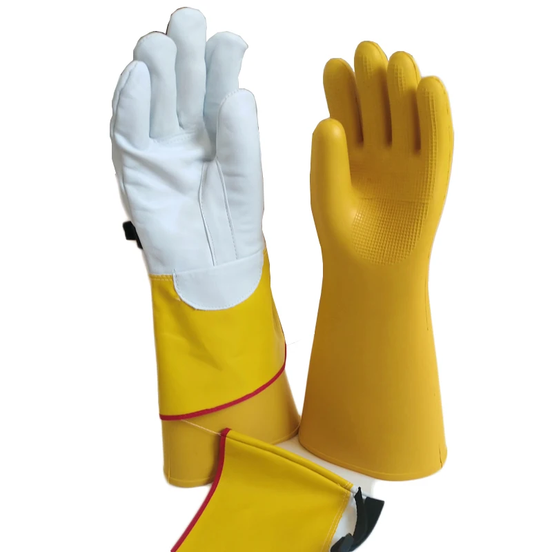 Leather Gloves Cow Grain Safety Leather Gloves Rubber Electrical Protect Gloves