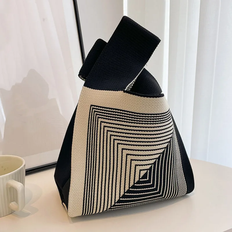 Colorblock Stripes Graphic Crochet Bag Fashion Tote Handbag Damska torba na nadgarstek na drutach