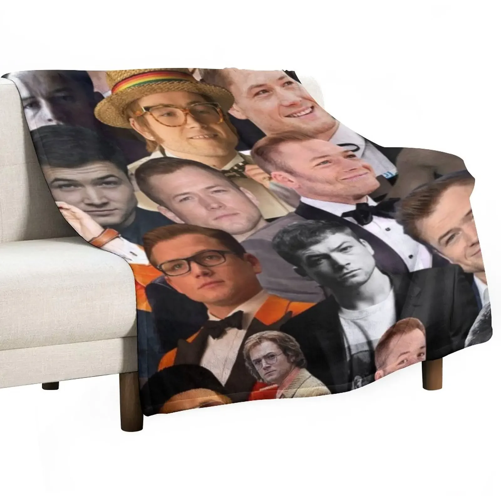 

New taron egerton photo collage Throw Blanket Sofas Furry Winter beds Summer Blankets