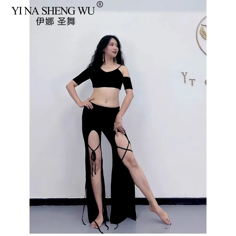 New Belly Dance Practice Outfit Oriental Dance Clothing 2pcs Set Women's High Waist Tie Waist Pants For Female Dancers Dancewear