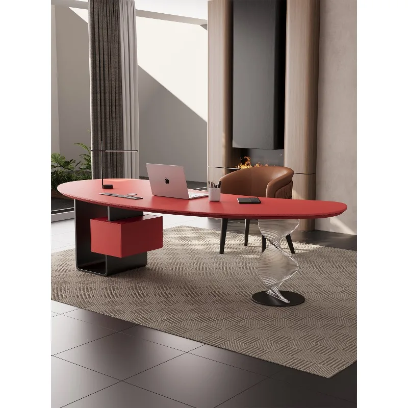 Italian minimalist acrylic desk, light luxury modern curved designer high-end boss desk