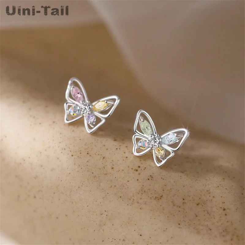 

Uini-Tail Hot Selling New 925 sterling silver Colored Butterfly Earrings Fashion Trend Simple Luxury and Small Design Earrings