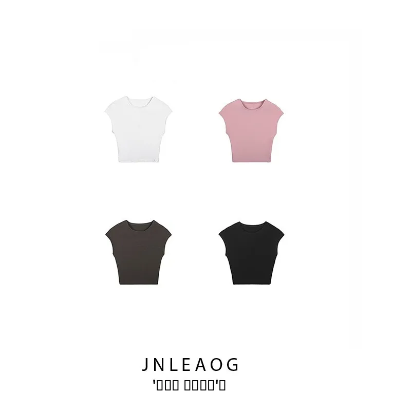 

JNLEAOG Spring New Women's Faion Design Multi-Color Modal T-irt Polyester Fiber ort Sve round Ne Cool Feeling