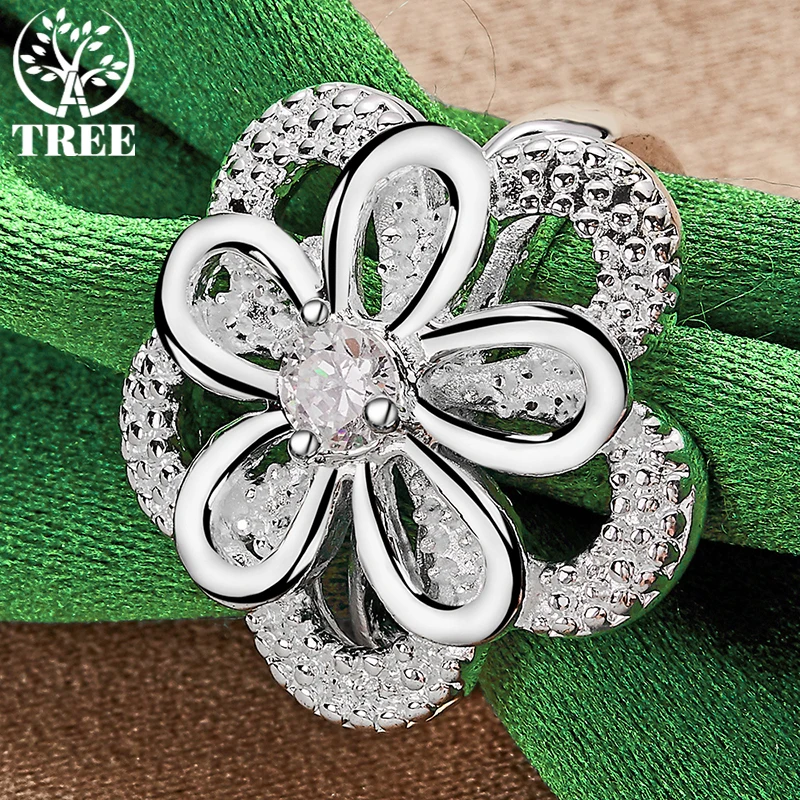 925 Sterling Silver Luxury Zircon Two Flowers Rings For Women Party Birthday Engagement Wedding Fashion Noble Charm Jewelry Gift