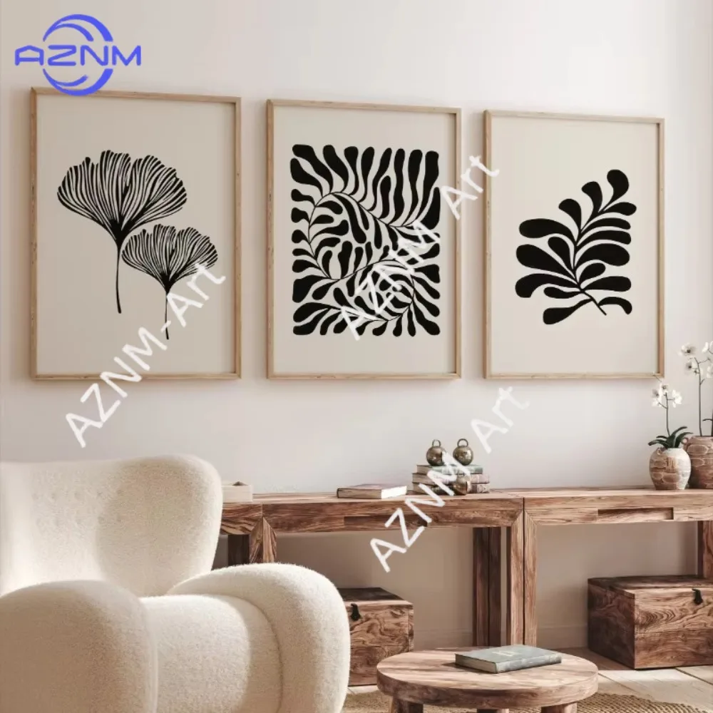 1 Stück/3 Stück Minimalistisches Boho Matisse-Stil Botanisches Blätter-Kunstposter Leinwanddruck Wandbilder für Wohnzimmer Heimdekoration