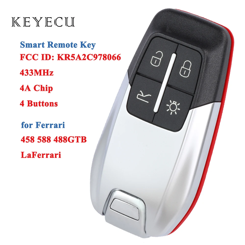 

Keyecu FCC ID: KR5A2C978066 смарт-дистанционный ключ-брелок от машины 4 кнопки 433 МГц 4A чип для Ferrari 458 588 488GTB LaFerrari 2014-2020