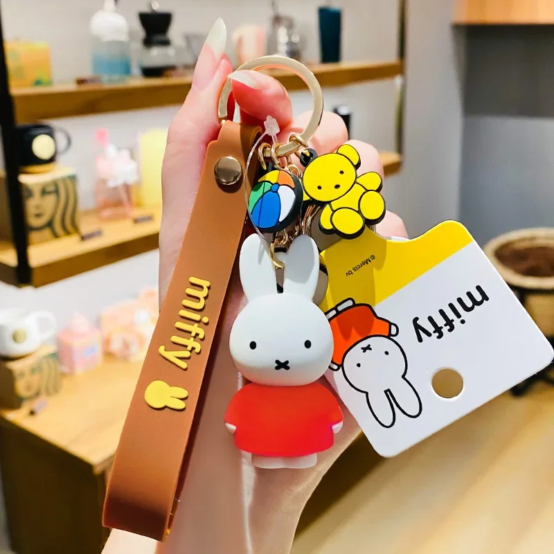 Kawaii Miffy dibujos animados lindo muñeco de arroz creativo coche llavero mochila colgante regalos de navidad
