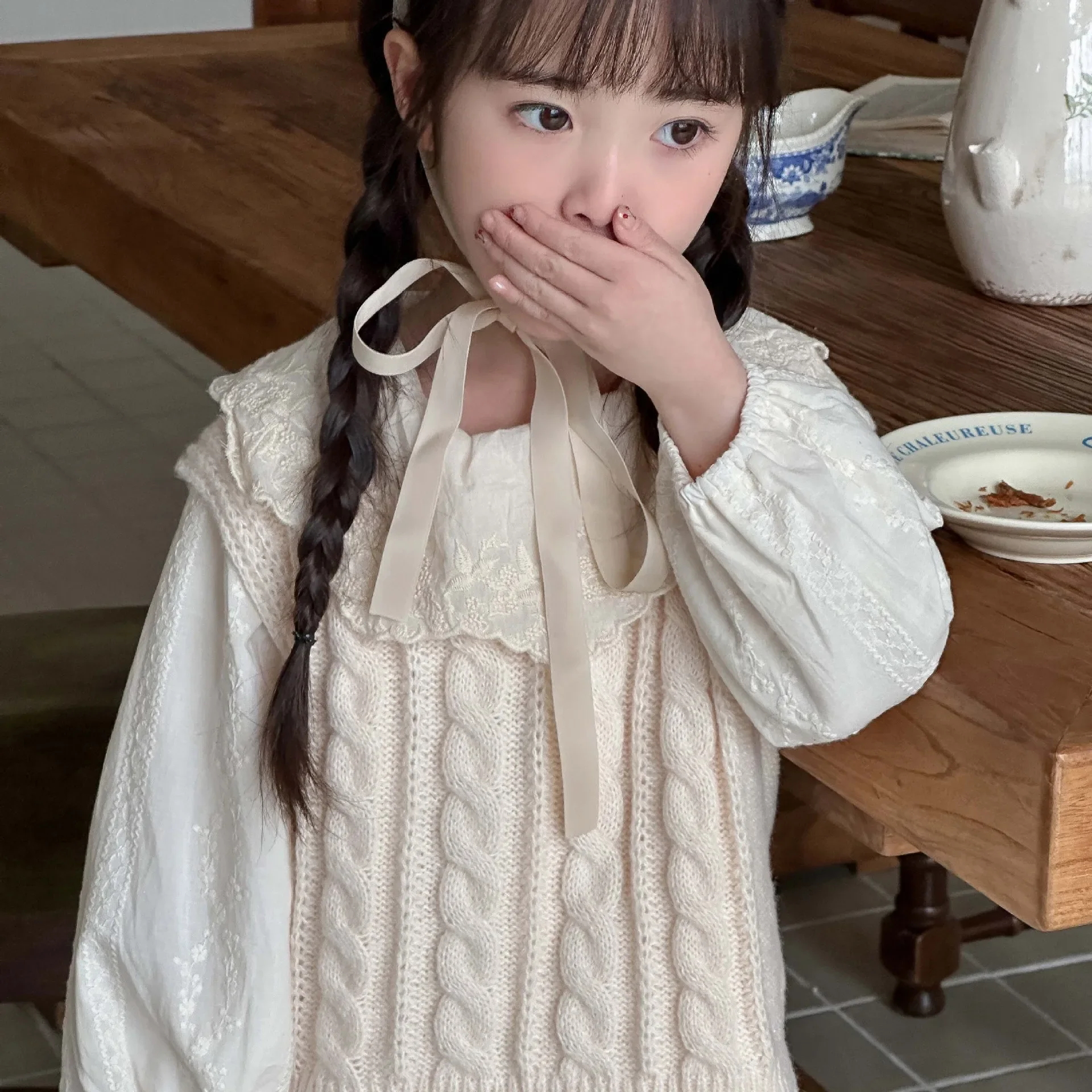 Girls Vests 2024 Autumn New Childrens Clothes Korean Style Girls Baby Solid Color Coarse Knit Vests Casual Simple Daily