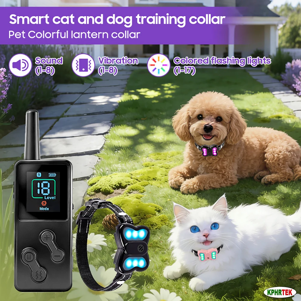 A9 Multi-Color LED Pet Training Collar 8 Tones & 8 Vibration Modes Remote Bark Control Set for Dogs and Cats