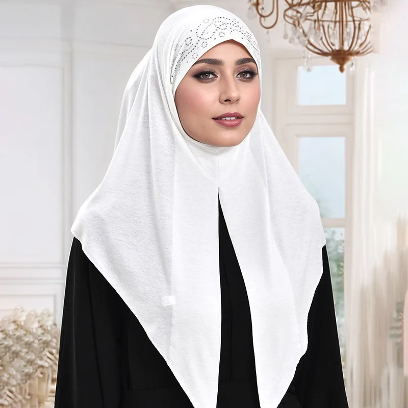 Eid Solid Color Rhinestone Amira Instant Hijabs Fashion Muslim Women One Piece Khimar Wear Prayer Turban Shawls Headwear